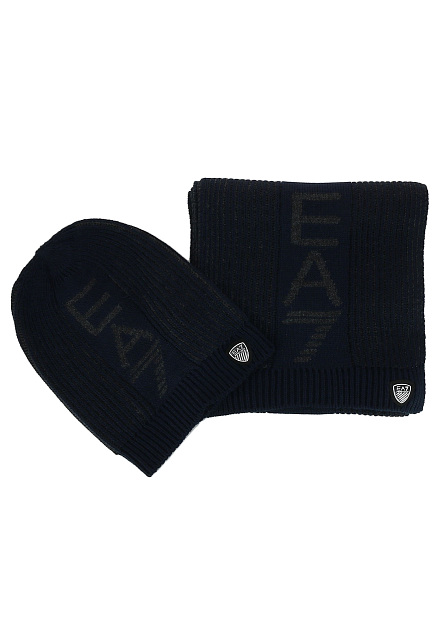 Синий комплект шапка шарф EA7