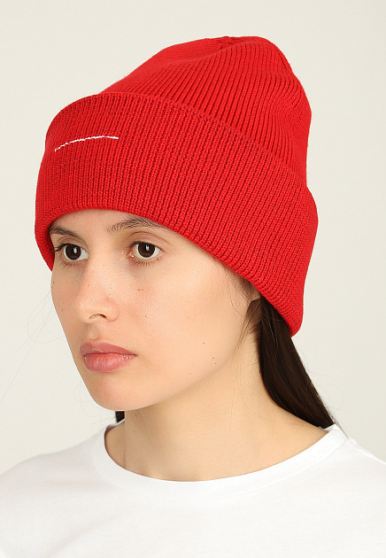 Красная шапка-бини с отворотом MM6 Maison Margiela - ФРАНЦИЯ