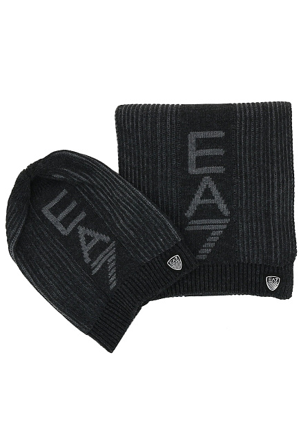 Серый комплект шапка шарф EA7