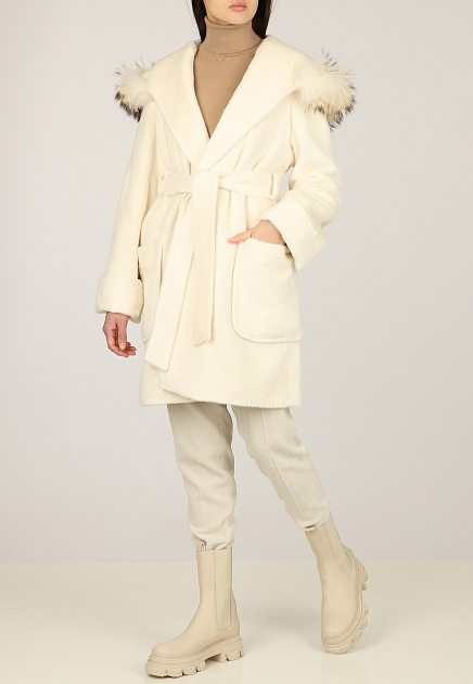 Шерстяное пальто с меховым капюшоном TERESA TARDIA - ИТАЛИЯ