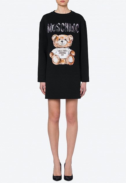 Платье мини с принтом Painted Teddy Bear MOSCHINO - ИТАЛИЯ