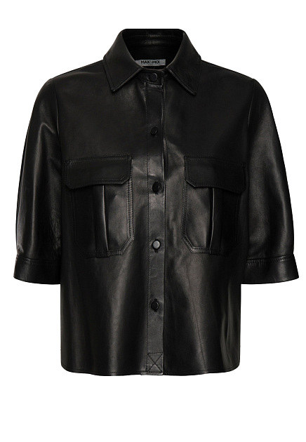 Черная кожаная рубашка с коротким рукавом MAX&MOI