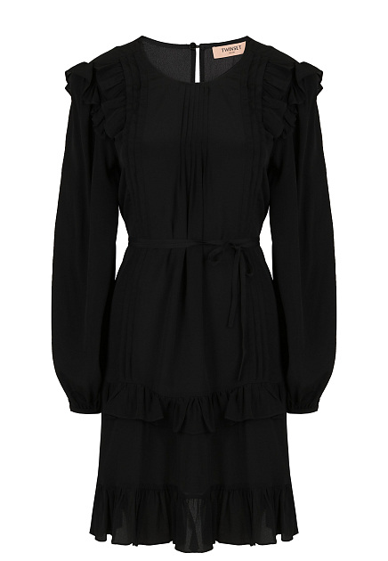Черное платье с рюшами TWINSET Milano