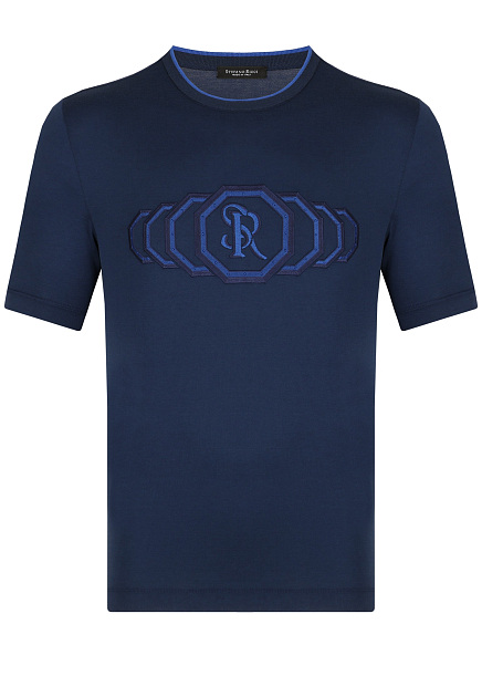 Синяя футболка с вышивкой в виде монограммы STEFANO RICCI