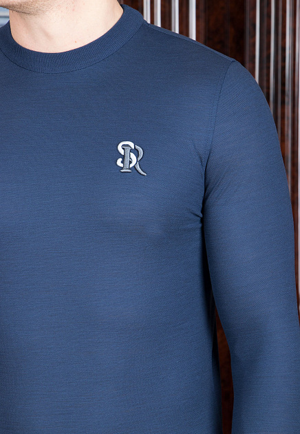 Шерстяная футболка с длинным рукавом синего цвета