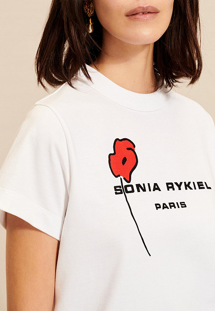 Хлопковая футболка с цветком SONIA RYKIEL
