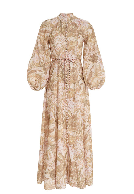 Платье цвета сепия с цветочным принтом ZIMMERMANN