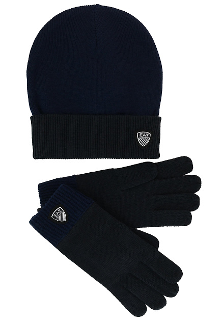 Синяя комплект перчатки шапка EA7