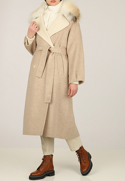 Комбинированное пальто с мехом лисы STILNOLOGY - ИТАЛИЯ