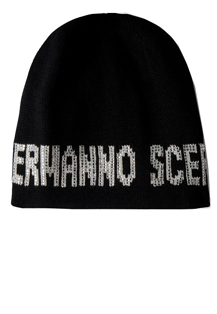 Черная кашемировая шапка с контрастным логотипом ERMANNO SCERVINO