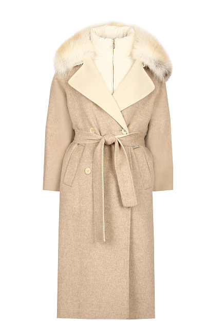 Комбинированное пальто с мехом лисы STILNOLOGY