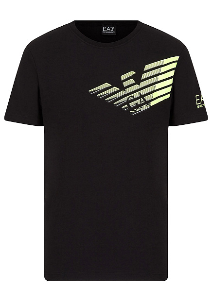 Черная футболка с ярким логотипом EA7