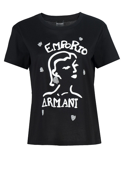 Хлопковая футболка с контрастным принтом EMPORIO ARMANI