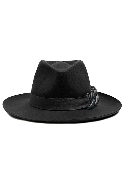 Черная шляпа-федора с фирменным декором GCDS