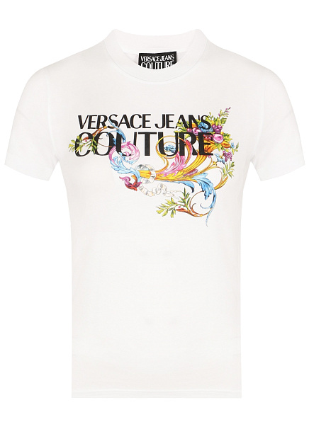 Белая футболка с фирменным принтом от VERSACE JEANS COUTURE