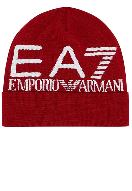 Красная шапка с контрастным логотипом EA7