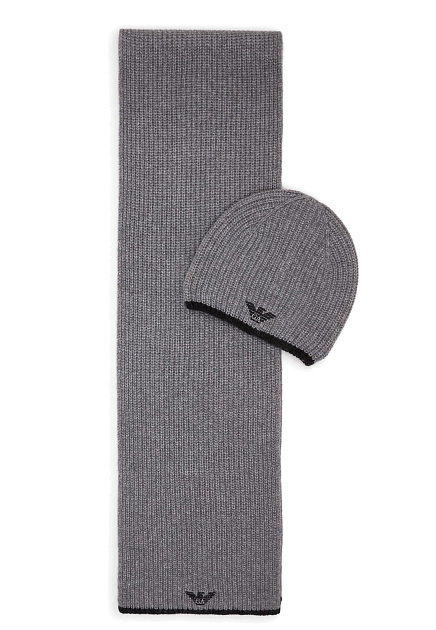 Серый комплект из шапки и шарфа EMPORIO ARMANI