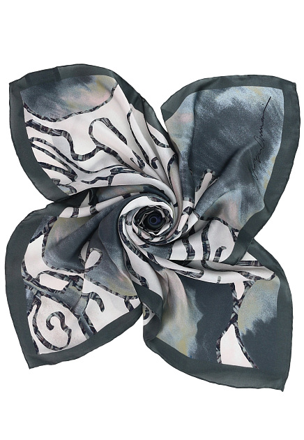 Серый шелковый платок с фантазийным рисунком GIORGIO ARMANI