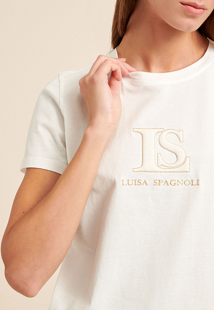 Хлопковая футболка с вышитым логотипом LUISA SPAGNOLI - ИТАЛИЯ