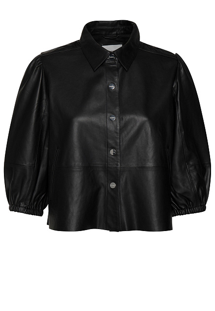 Чёрная укороченная кожаная куртка MAX&MOI