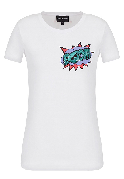 Белая футболка с принтом Manga Bear Boom с пайетками EMPORIO ARMANI
