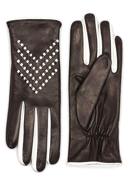 Кожаные черно-белые перчатки EMPORIO ARMANI