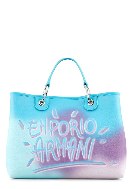 Голубая сумка-тоут с логотипом EMPORIO ARMANI