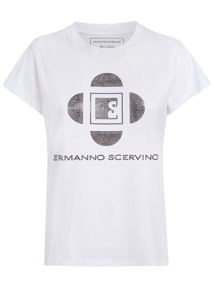 Белая футболка с логотипом из страз ERMANNO SCERVINO