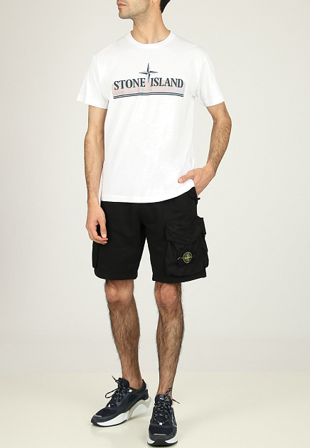 Хлопковая футболка с логотипом STONE ISLAND - ИТАЛИЯ