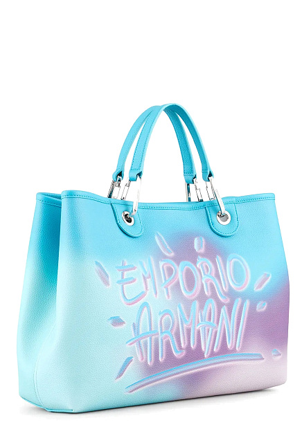 Голубая сумка-тоут с логотипом EMPORIO ARMANI - ИТАЛИЯ
